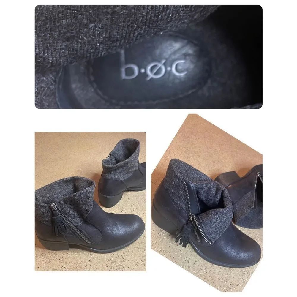 b.o.c. Born Black Faux Leather & Herringbone Fabric Ankle Boots sz 7